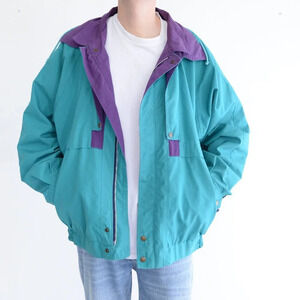Vintage 90S Wear Green And Purple Utility Bomber Jacket